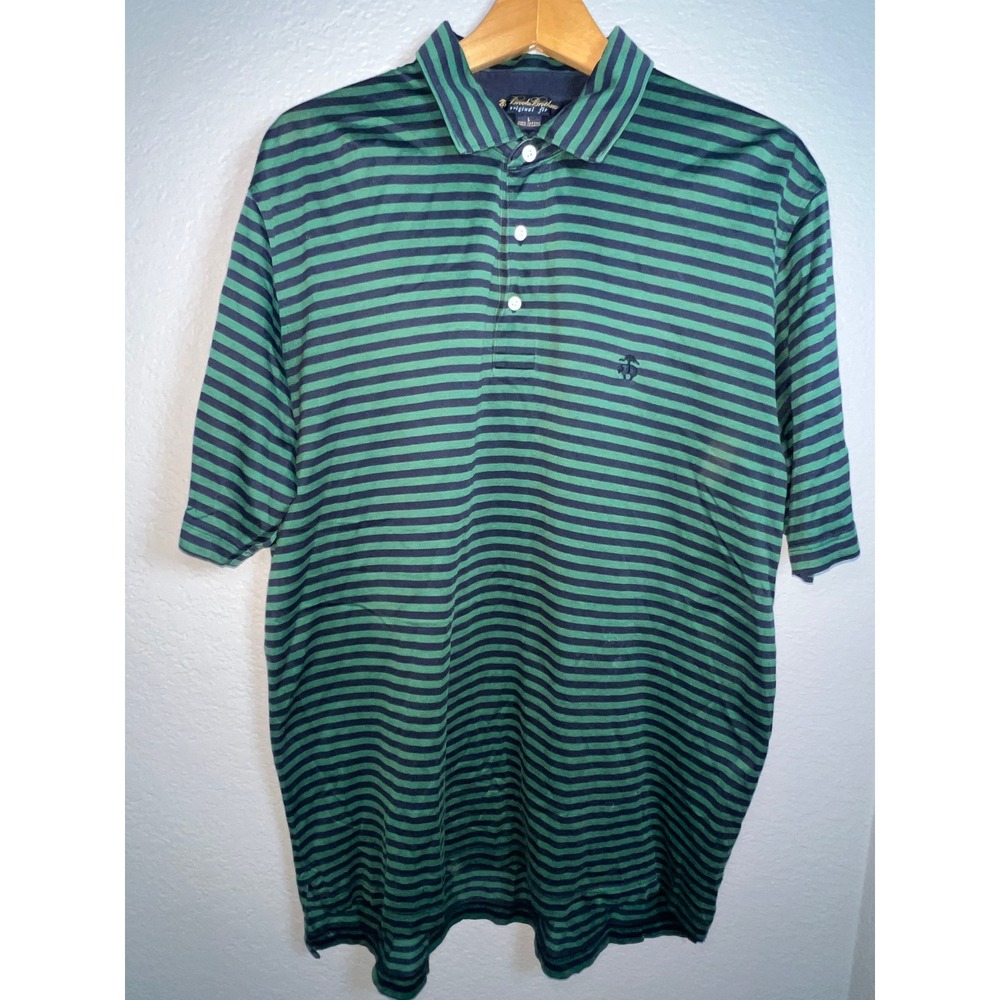 Brooks Brothers Polo Shirt Mens L Green Navy Blue Striped Pique Original Fit